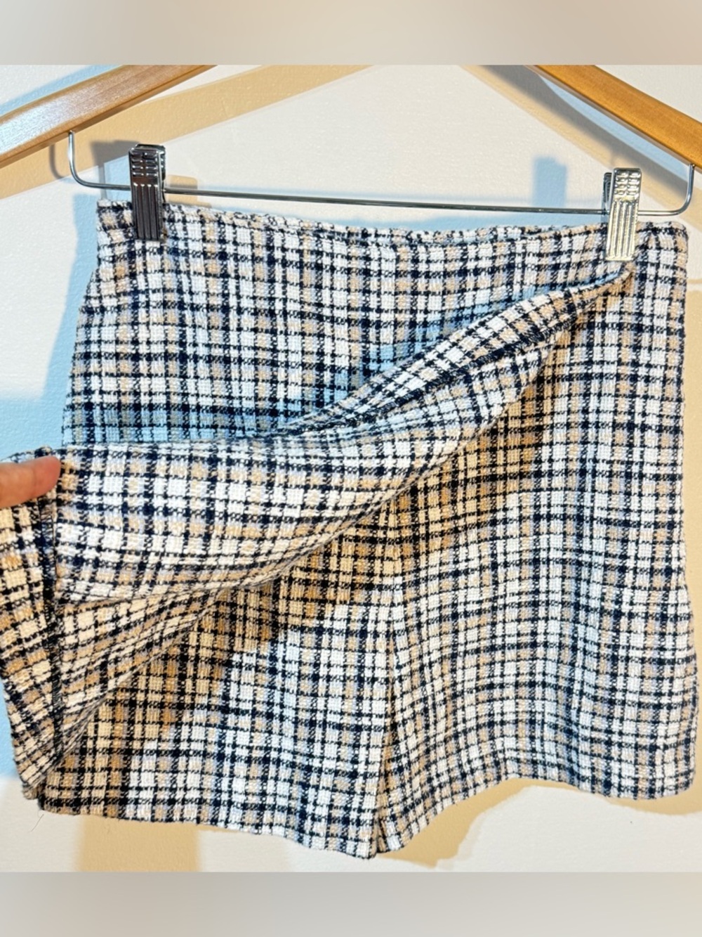 Abercrombie & Fitch Blue and Cream Tweed mini skort skirt size XS - Picture 3 of 7